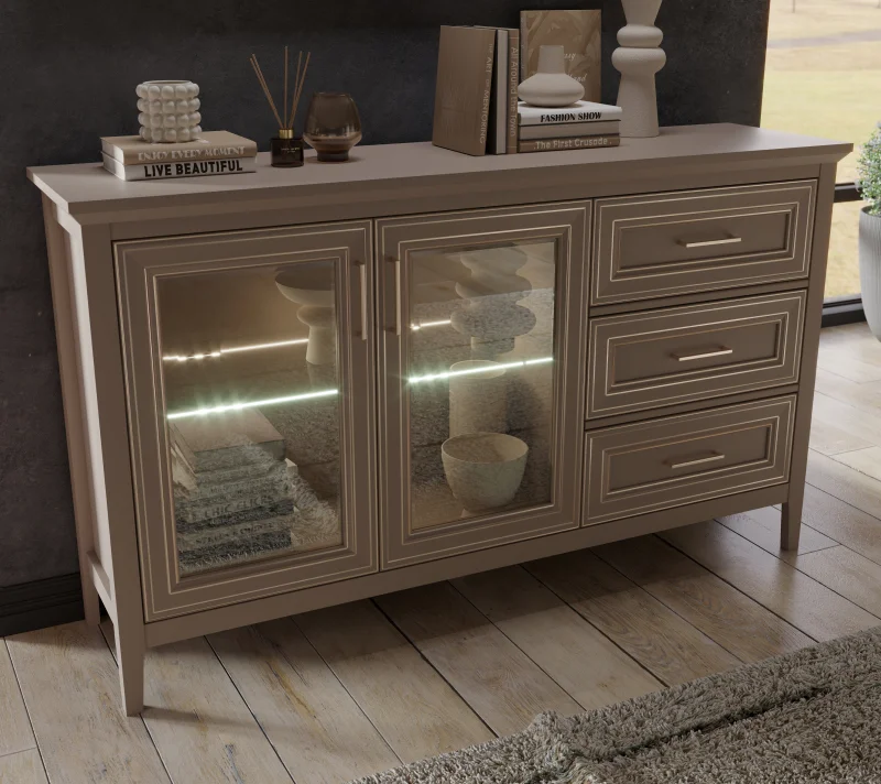 Тумба-витрина с подсветкой Классик глиняный серый KOM2W3S_5