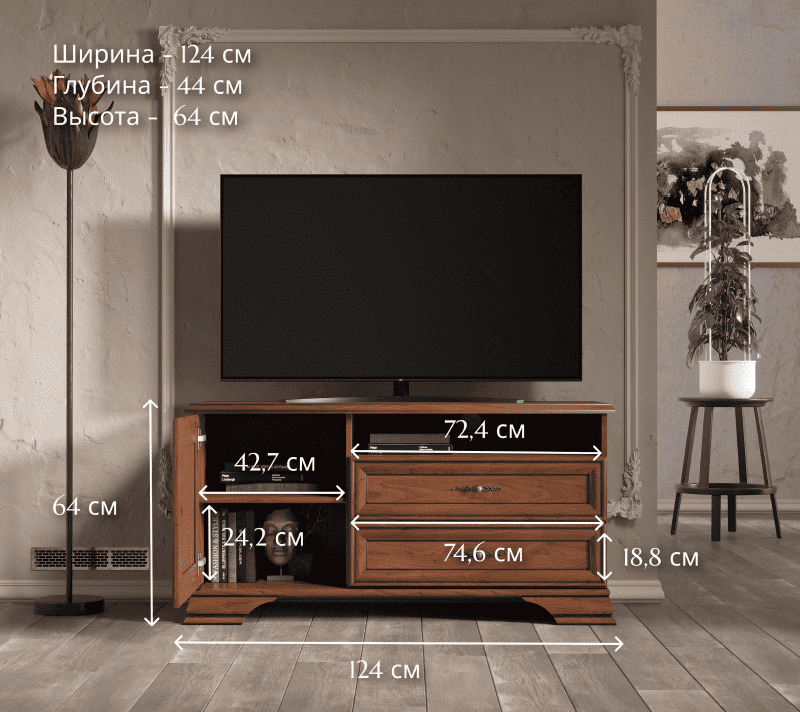 Тумба под телевизор Кентаки каштан RTV1D2S_4