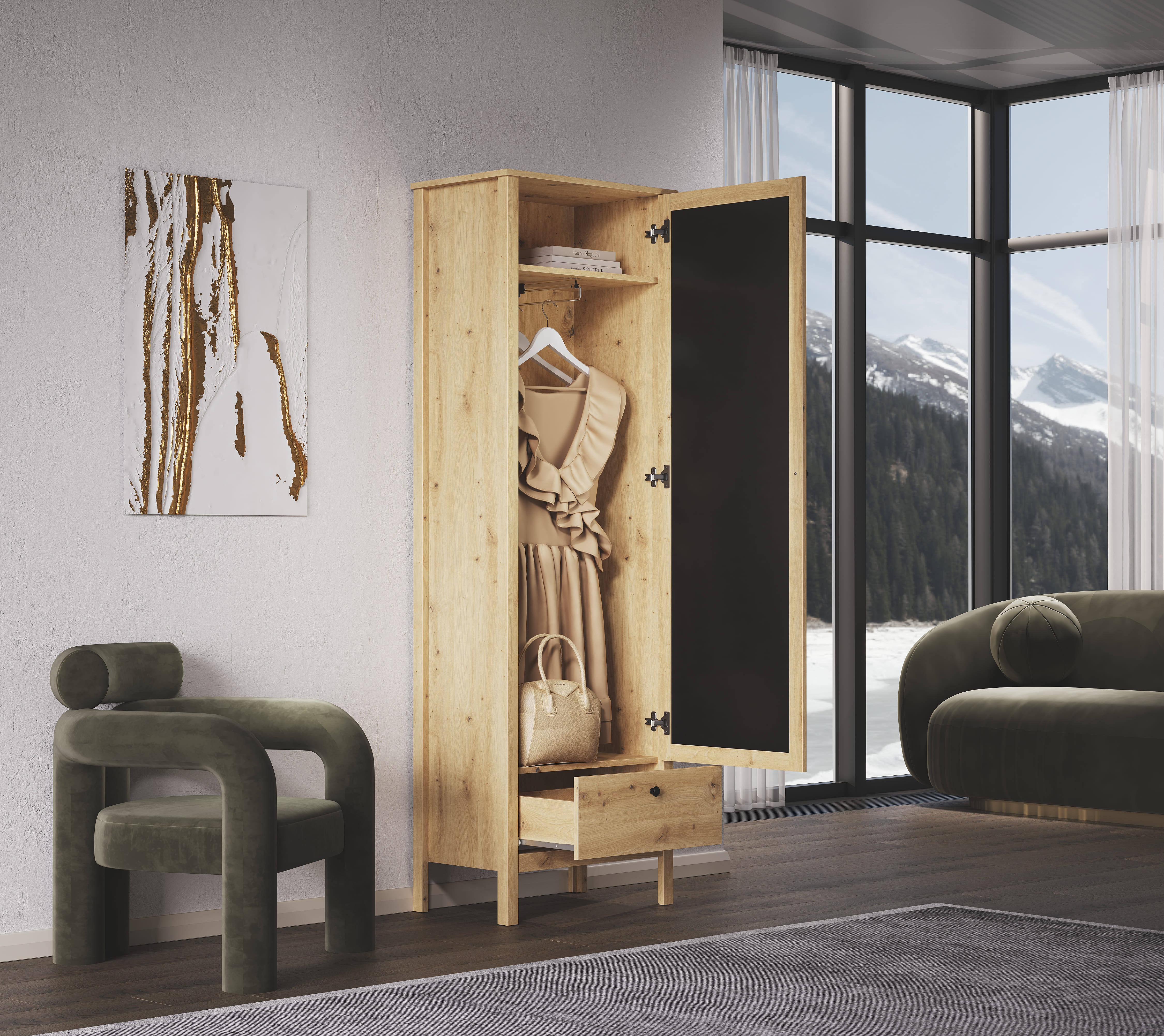 Шкаф с зеркалом Хельга дуб артизан SZF1W1S/60_2