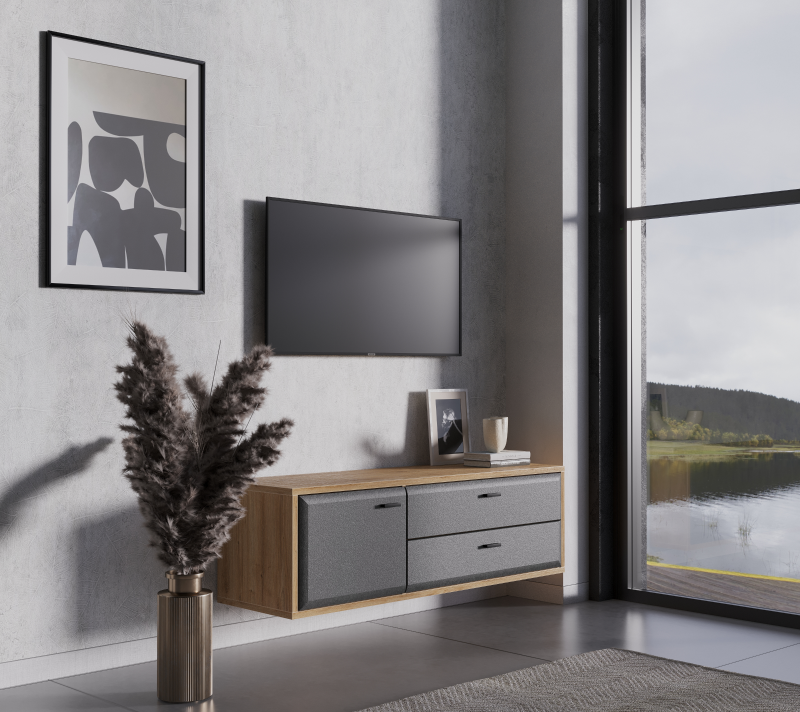Тумба навесная под телевизор Грейс дуб наварра/графит RTV1D2S_3