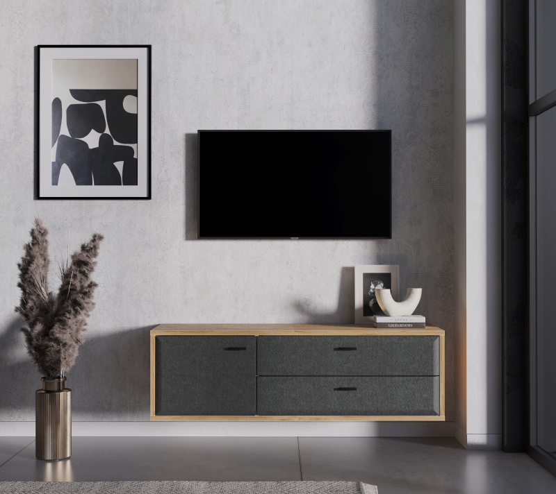 Тумба навесная под телевизор Грейс дуб наварра/графит RTV1D2S_1