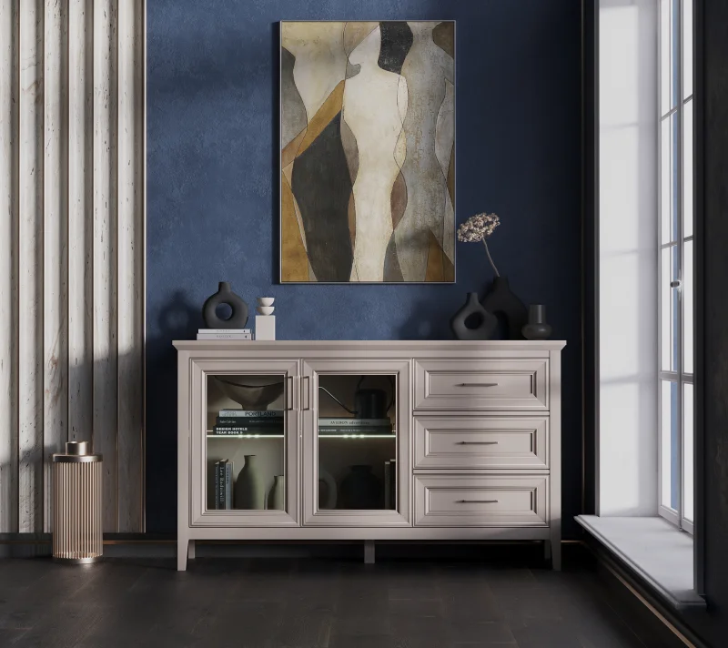 Тумба-витрина с подсветкой Классик глиняный серый KOM2W3S_1