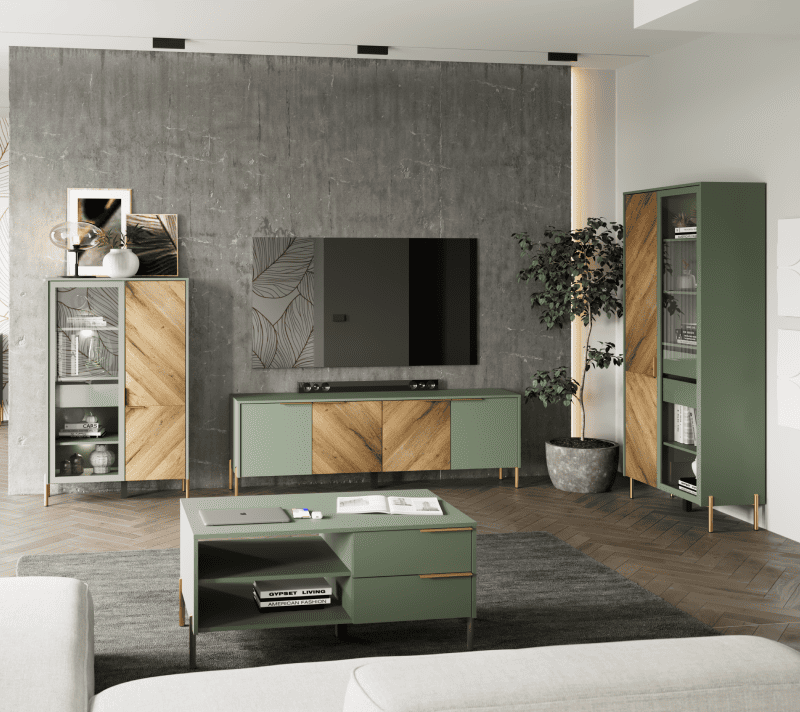 Тумба под телевизор Сиена дымчатый зеленый/дуб вотан RTV4D_3