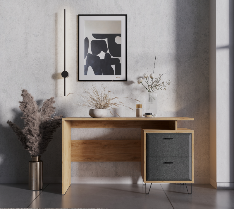 Стол письменный Грейс дуб наварра/графит BIU2S_1