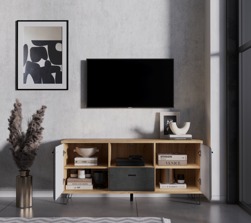 Тумба под телевизор Грейс дуб наварра/графит RTV2D1S_2