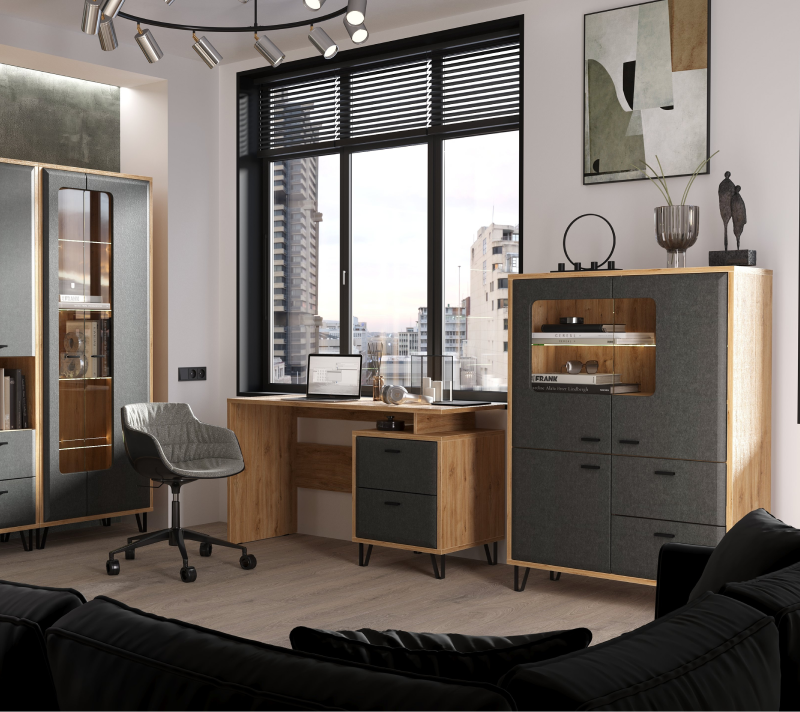 Стол письменный Грейс дуб наварра/графит BIU2S_5