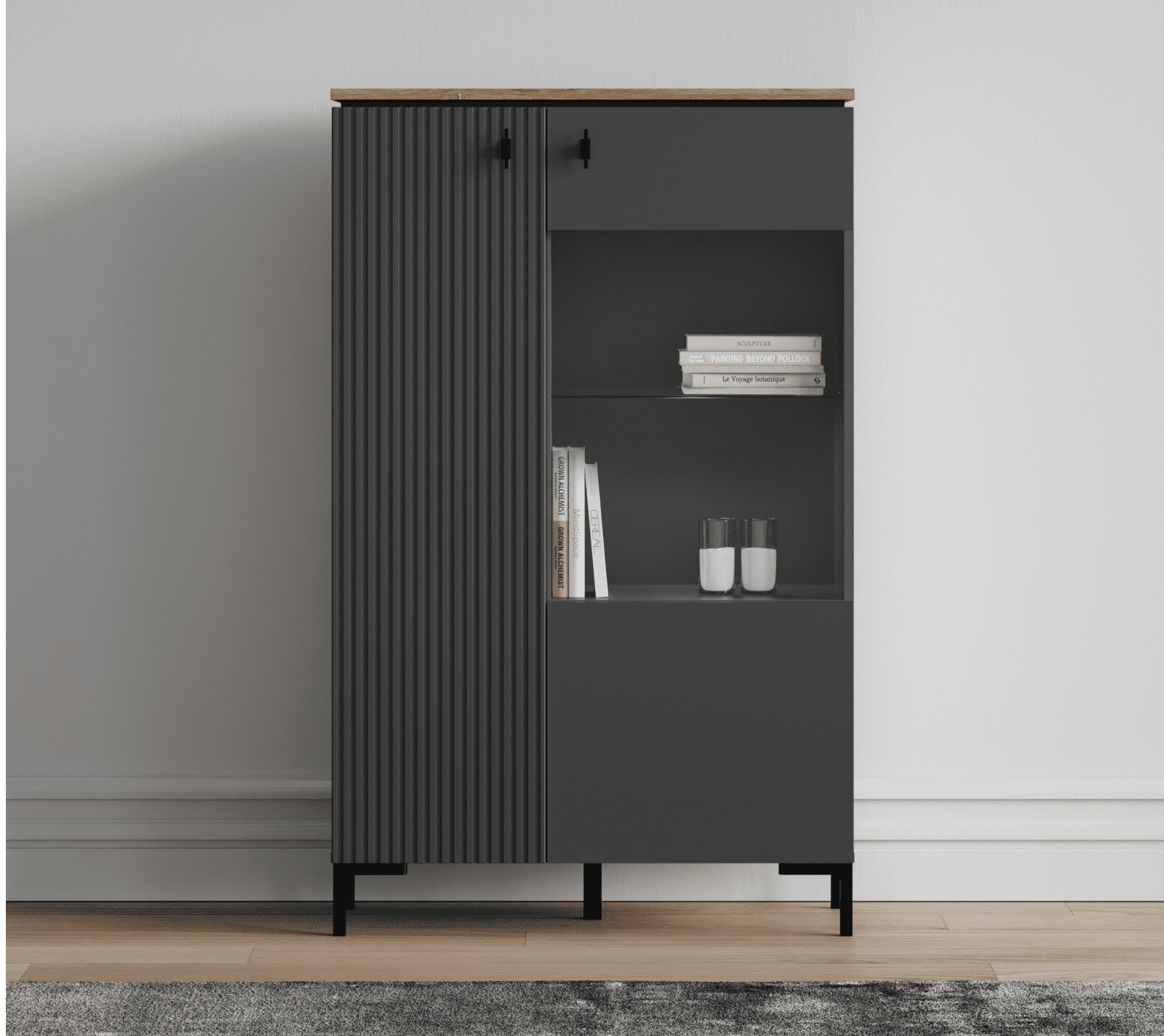 Шкаф-витрина Сан Джиминьяно антрацитовый/дуб нокс REG1D1W/140_3