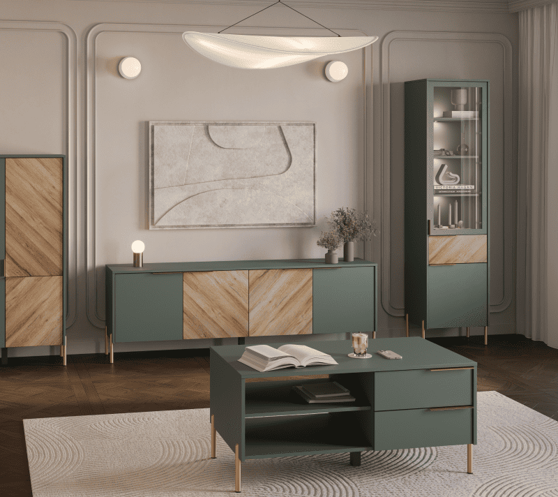 Тумба под телевизор Сиена дымчатый зеленый/дуб вотан RTV4D_2