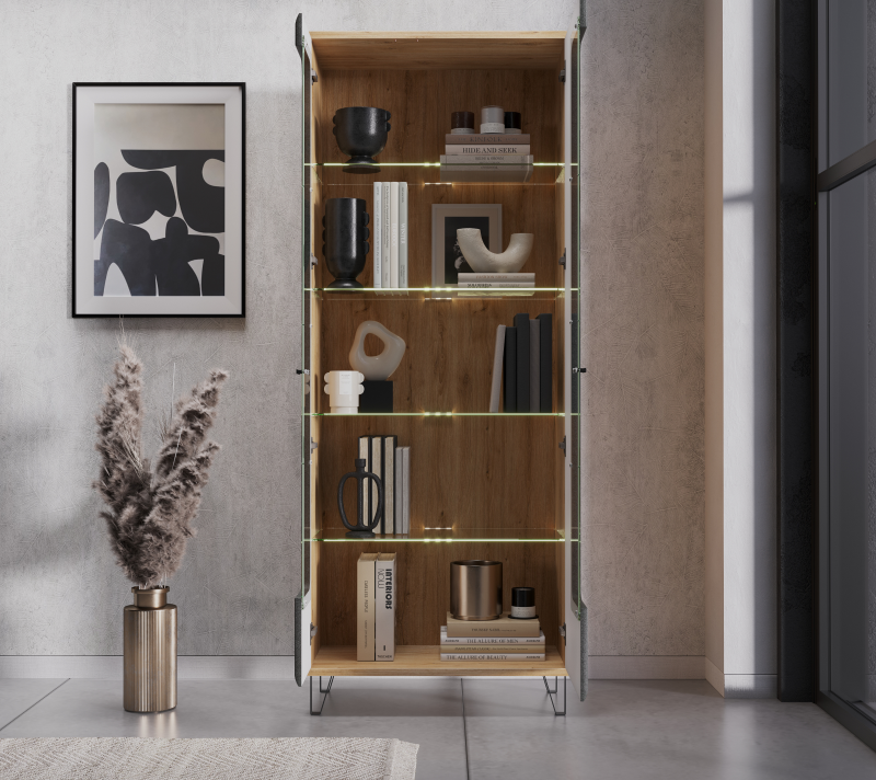 Витрина с подсветкой Грейс дуб наварра/графит REG2W_2