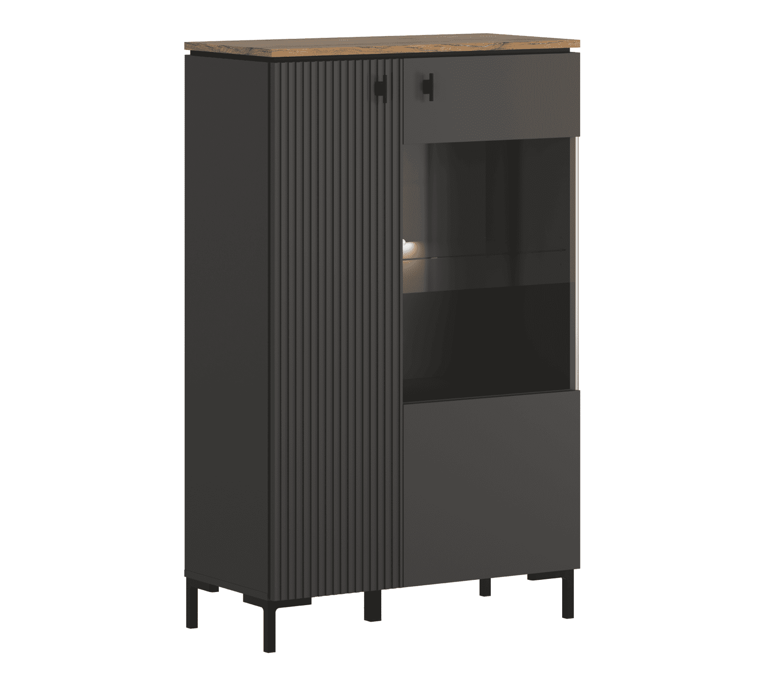 Шкаф-витрина с подсветкой Сан Джиминьяно антрацитовый/дуб нокс REG1D1W/140_2