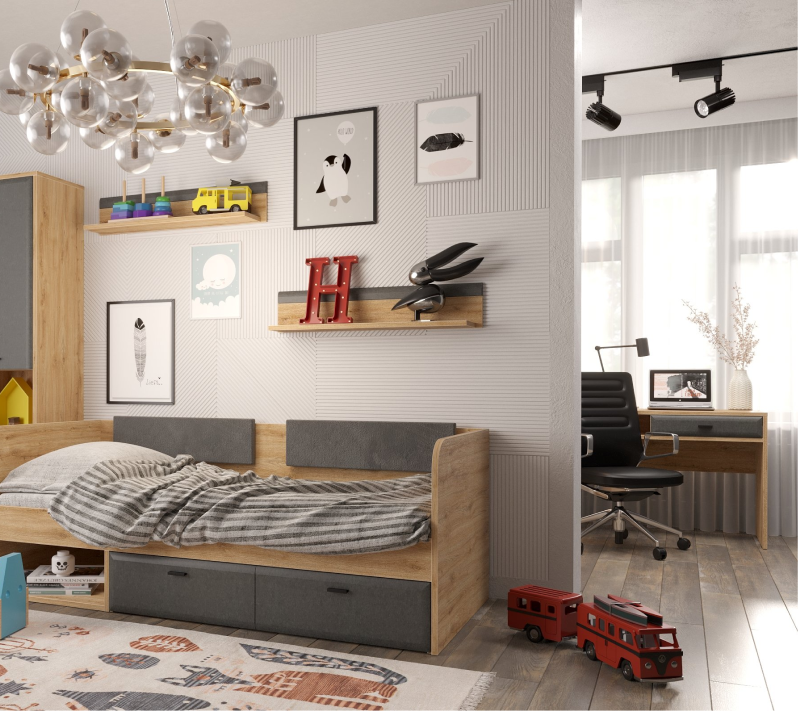 Стол письменный Грейс дуб наварра/графит BIU1S_6