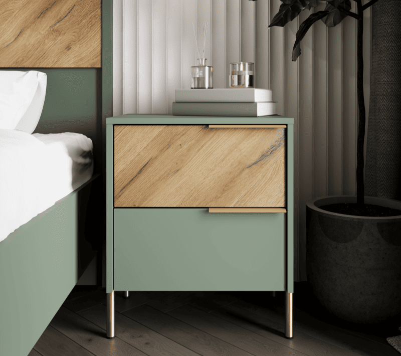 Тумба прикроватная Сиена дымчатый зеленый/дуб вотан KOM2S_2