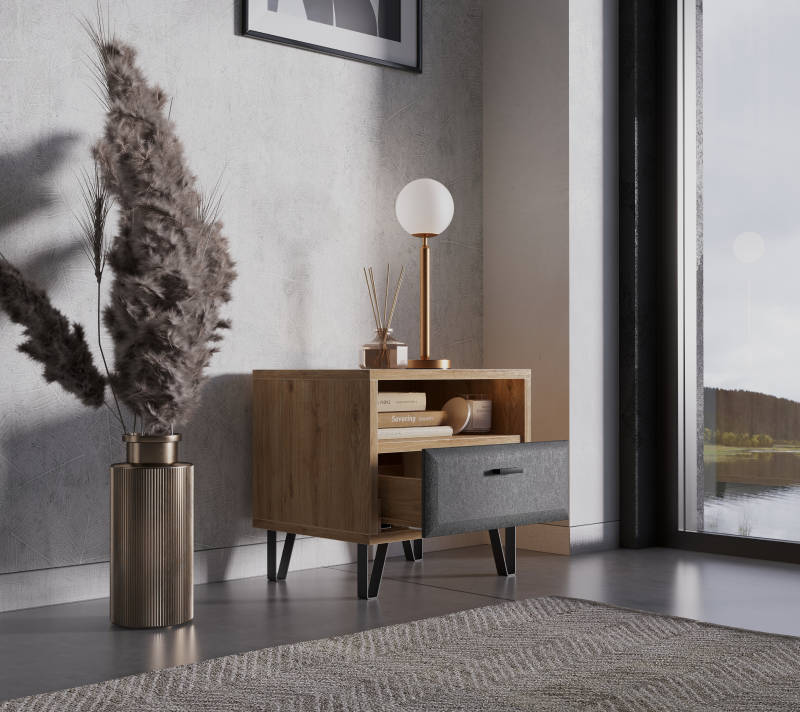 Тумба прикроватная Грейс дуб наварра/графит KOM1S_2