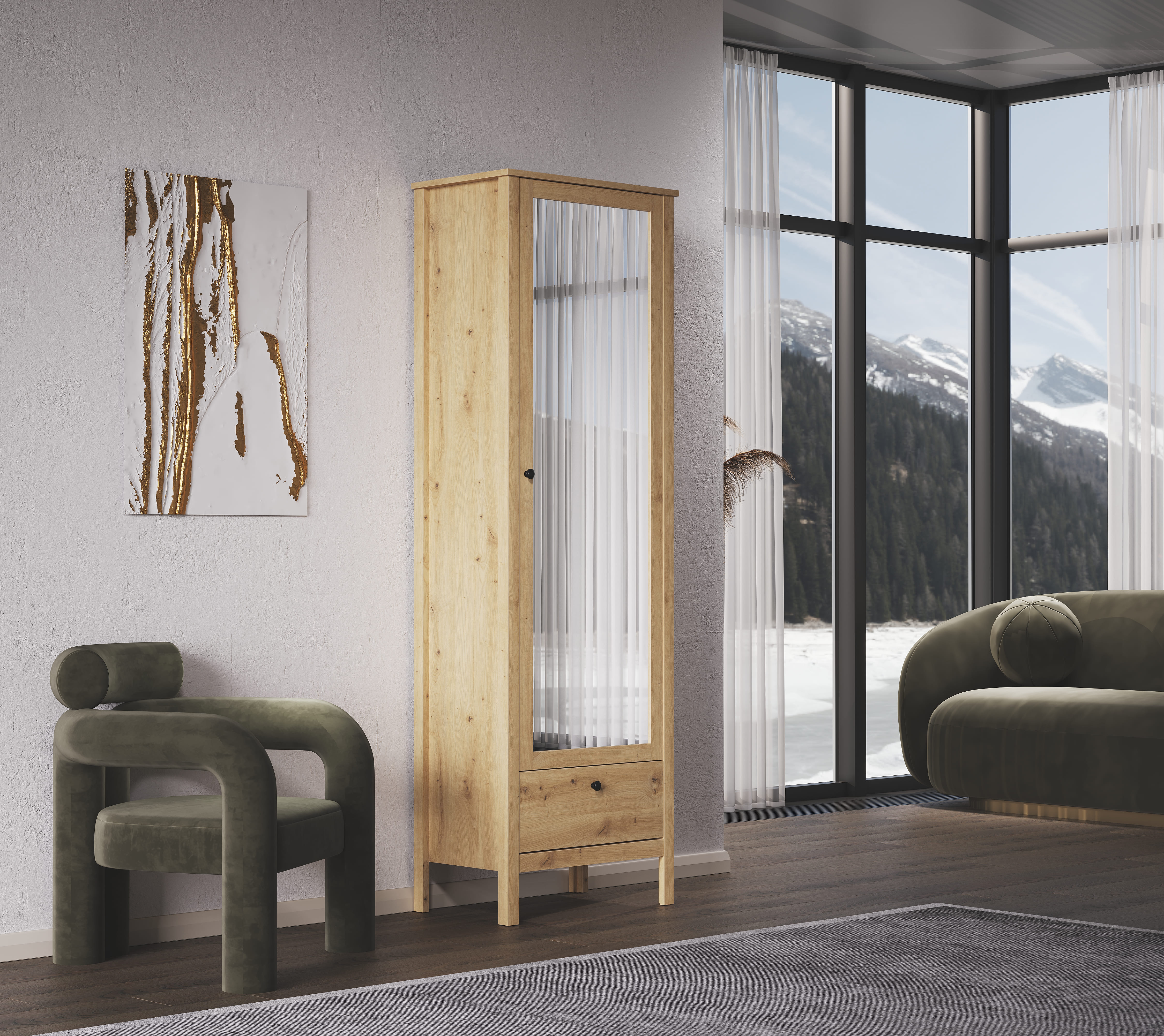 Шкаф с зеркалом Хельга дуб артизан SZF1W1S/60_3