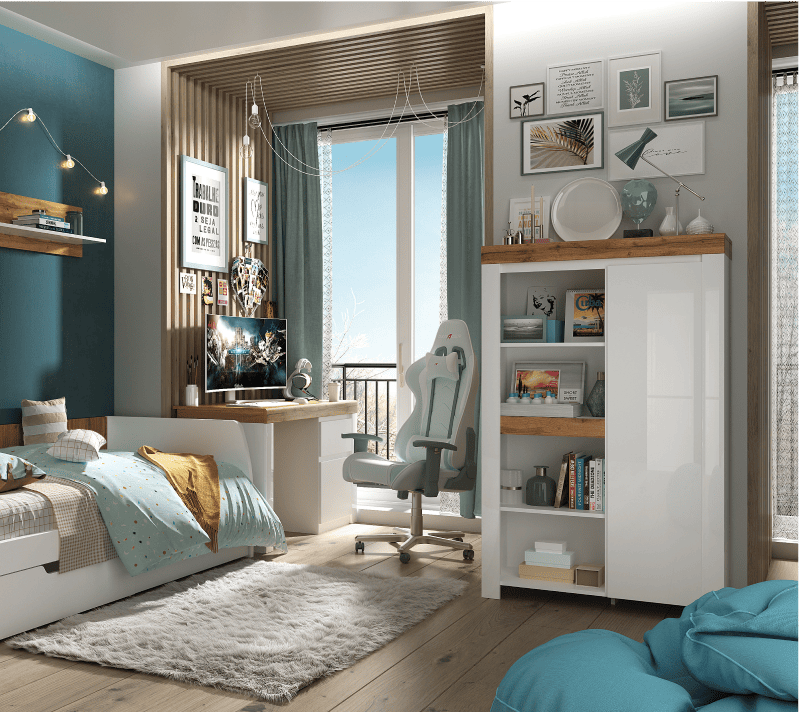 Стеллаж Таурус белый глянец/дуб вотан 1D4N_3