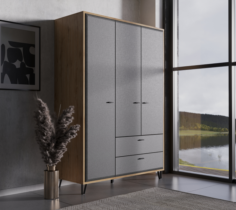 Шкаф Грейс дуб наварра/графит SZF3D2S_3