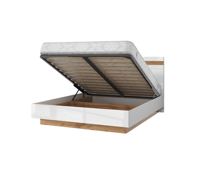 Кровать с подъемным механизмом Таурус белый глянец/дуб вотан 160B_1