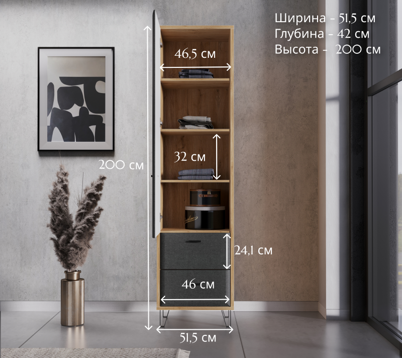 Шкаф Грейс дуб наварра/графит REG1D2S_4