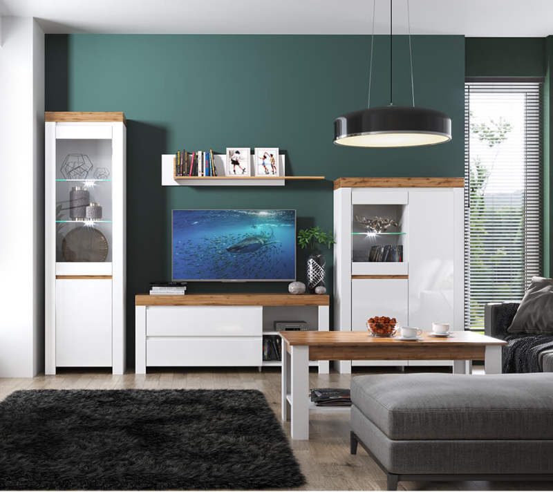 Тумба под телевизор Таурус белый глянец/дуб вотан RTV 2S2N_3