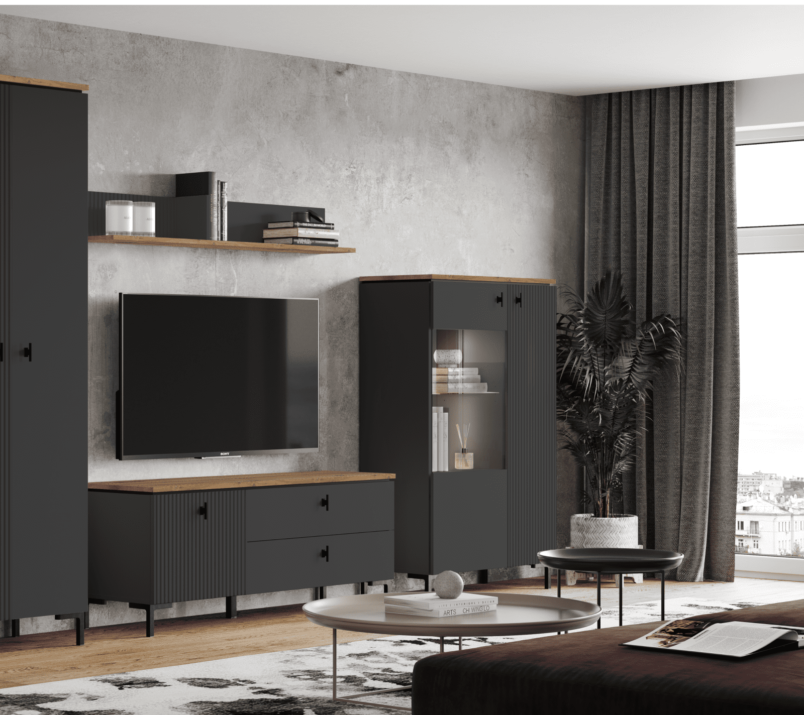 Шкаф-витрина Сан Джиминьяно антрацитовый/дуб нокс REG1D1W/140_5