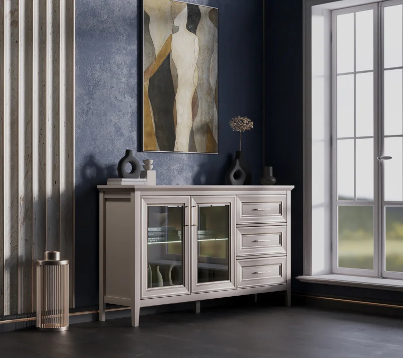 Тумба-витрина с подсветкой Классик глиняный серый KOM2W3S_3