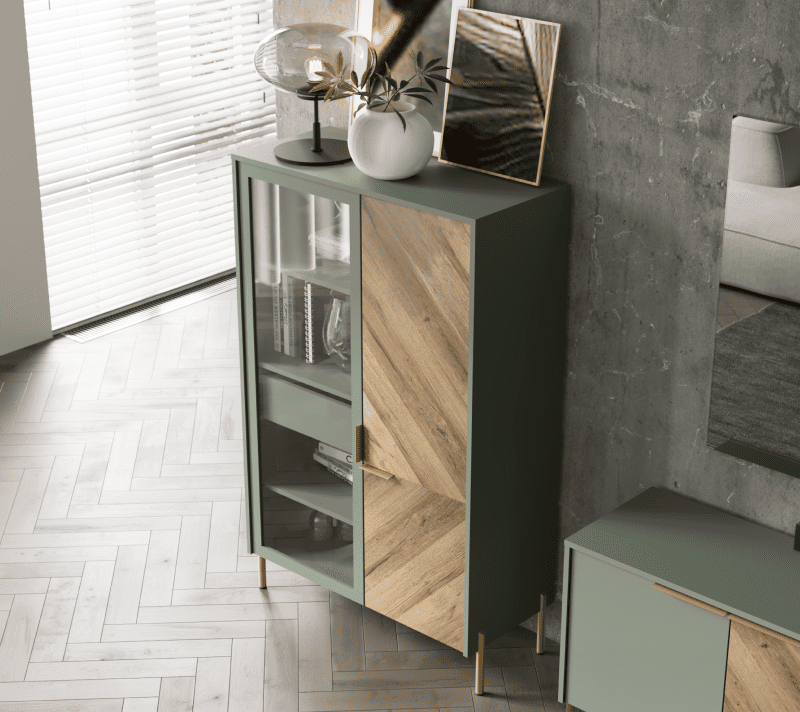 Витрина Сиена дымчатый зеленый/дуб вотан REG1W1D/140_2