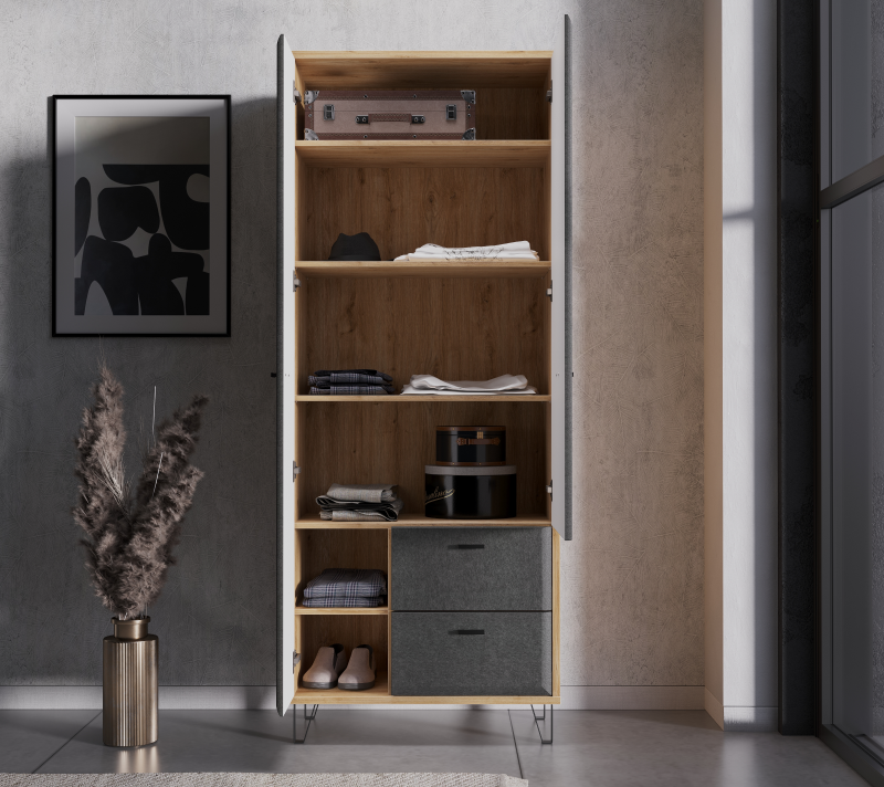 Шкаф Грейс дуб наварра/графит SZF2D2S_2