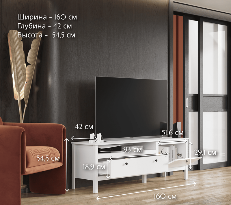 Тумба под телевизор Эва белый RTV1D1S_4