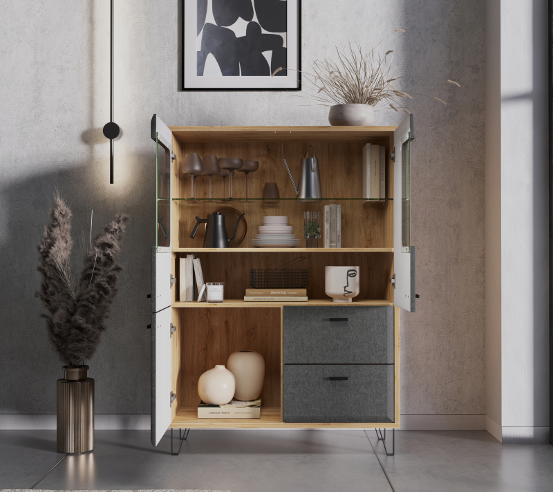 Тумба-витрина Грейс дуб наварра/графит KOM2W1D2S_1