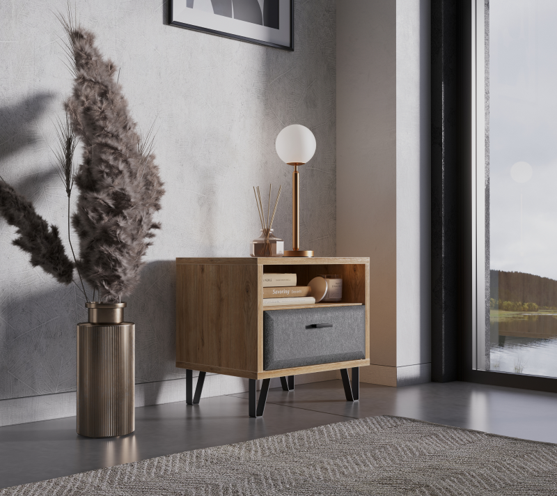 Тумба прикроватная Грейс дуб наварра/графит KOM1S_3