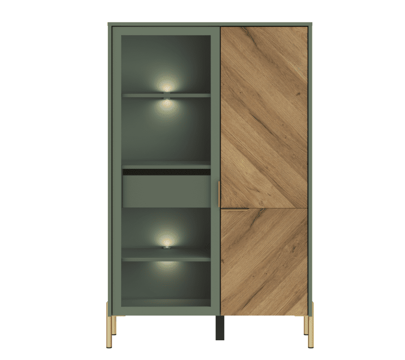 Витрина с подсветкой Сиена дымчатый зеленый/дуб вотан REG1W1D/140