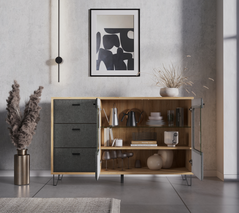 Тумба-витрина Грейс дуб наварра/графит KOM2W3S_2