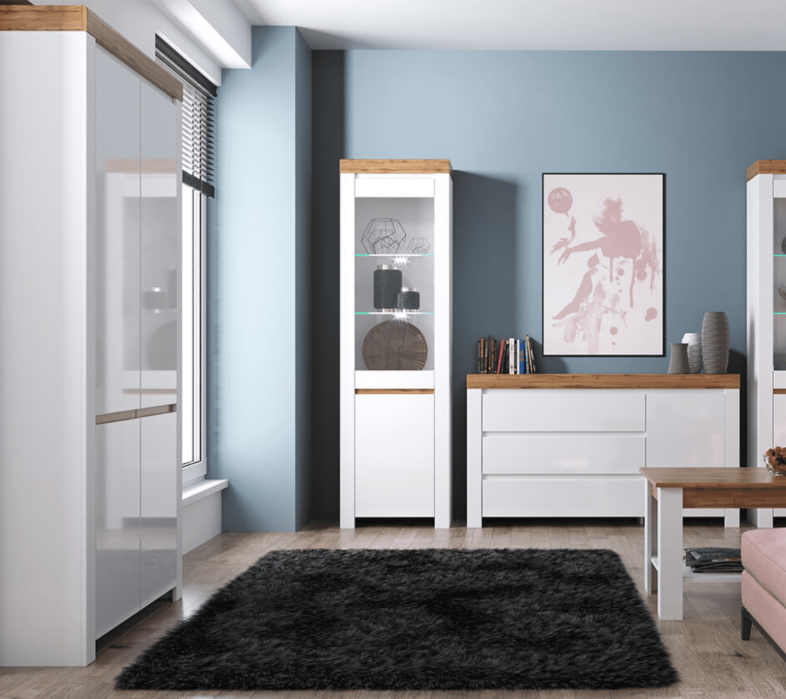 Шкаф с полками Таурус белый глянец/дуб вотан 2DG_3