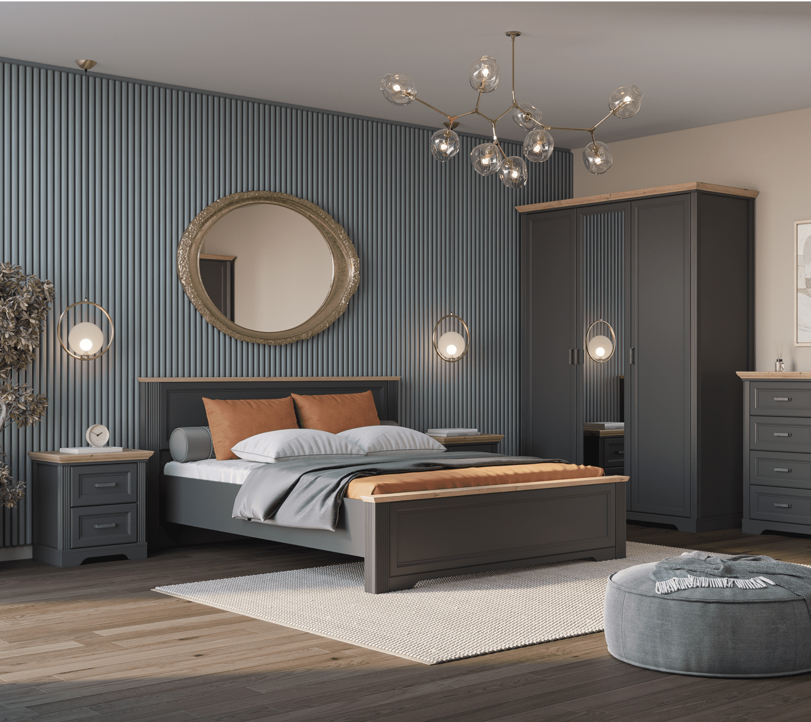 Кровать Жасмин графит/дуб артизан LOZ160x200_3