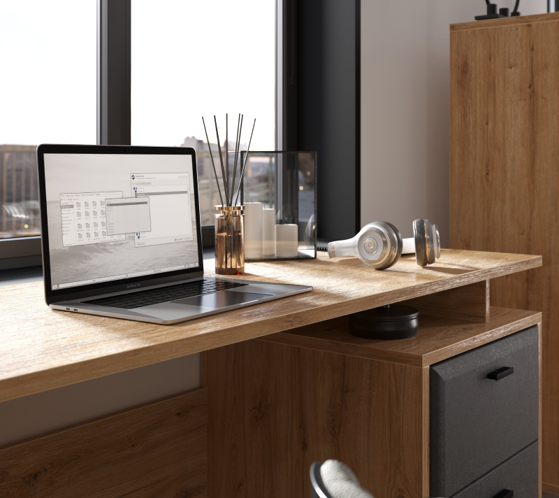 Стол письменный Грейс дуб наварра/графит BIU2S_6