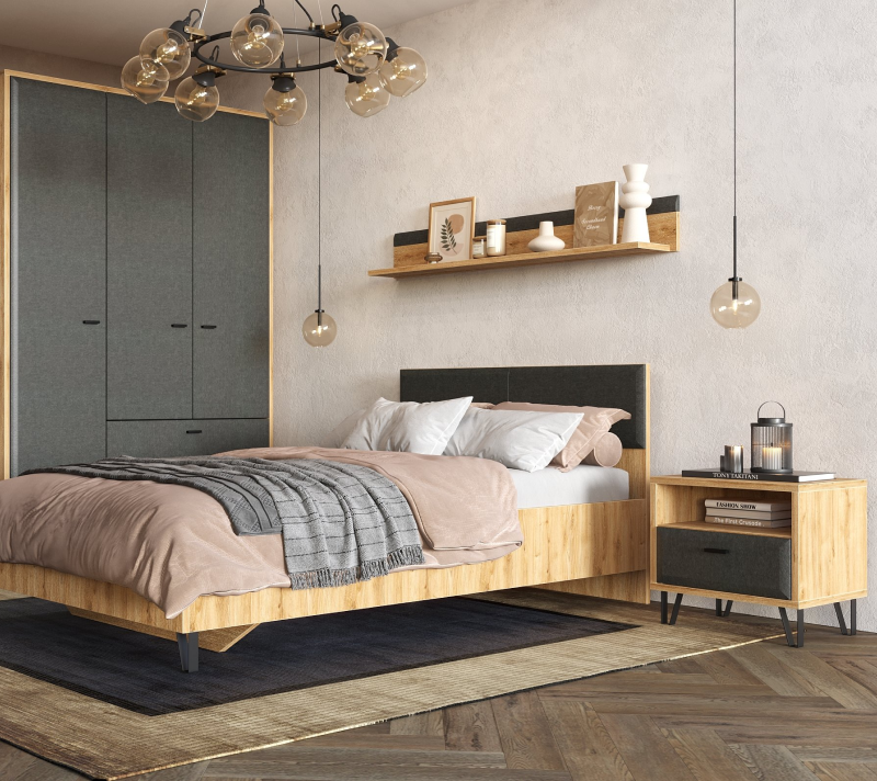 Тумба прикроватная Грейс дуб наварра/графит KOM1S_7