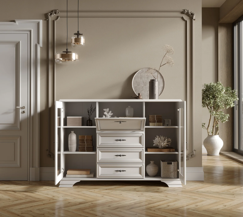 Тумба-витрина Кентаки белый KOM2W3S1B_2