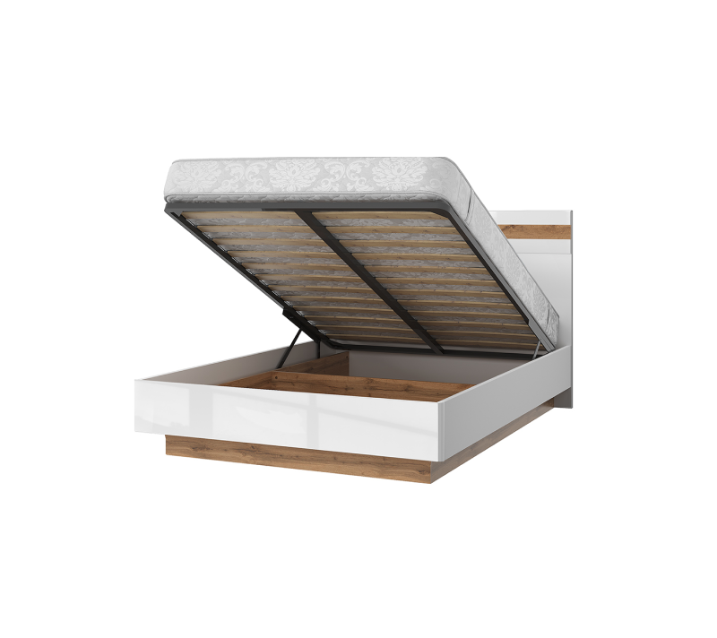 Кровать с подъемным механизмом Таурус белый глянец/дуб вотан 140B_1