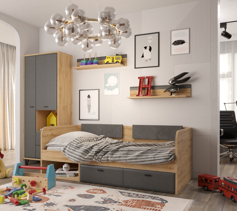 Кровать с мягкими элементами Грейс дуб наварра/графит LOZ/90_6