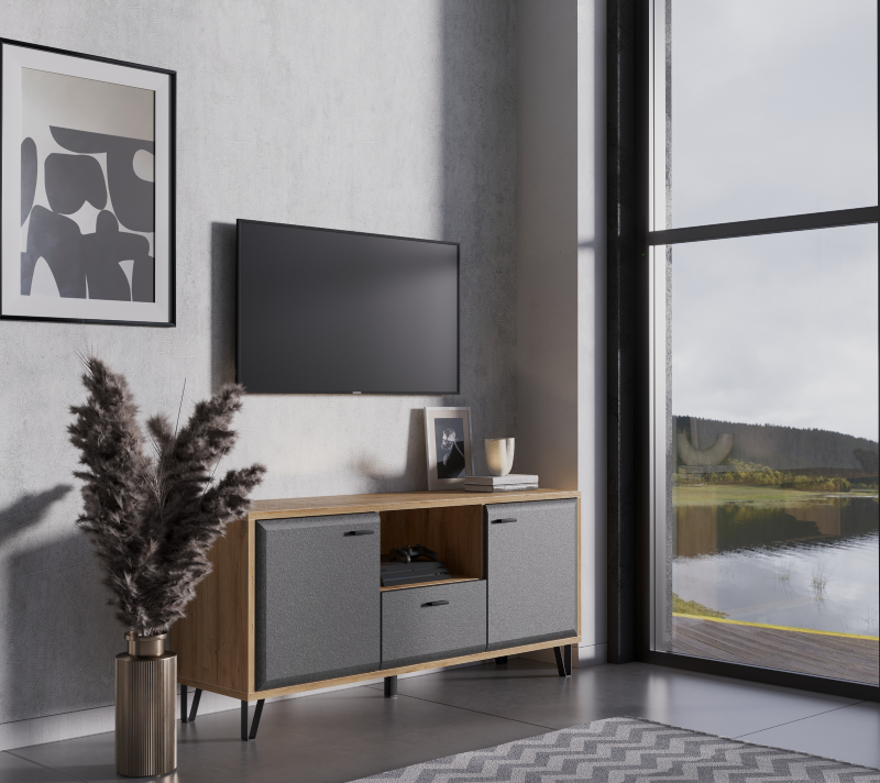 Тумба под телевизор Грейс дуб наварра/графит RTV2D1S_3