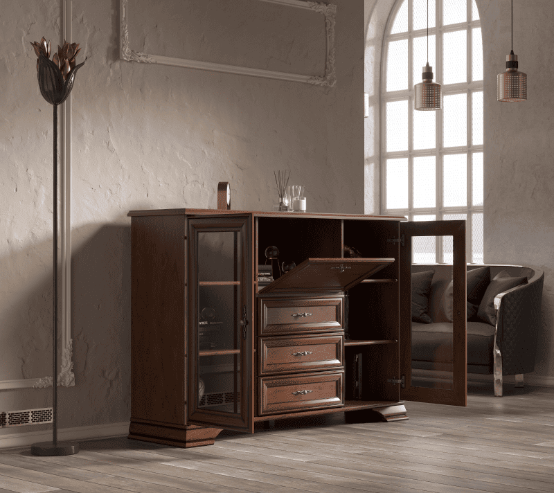 Тумба-витрина Кентаки каштан KOM2W3S1B_2