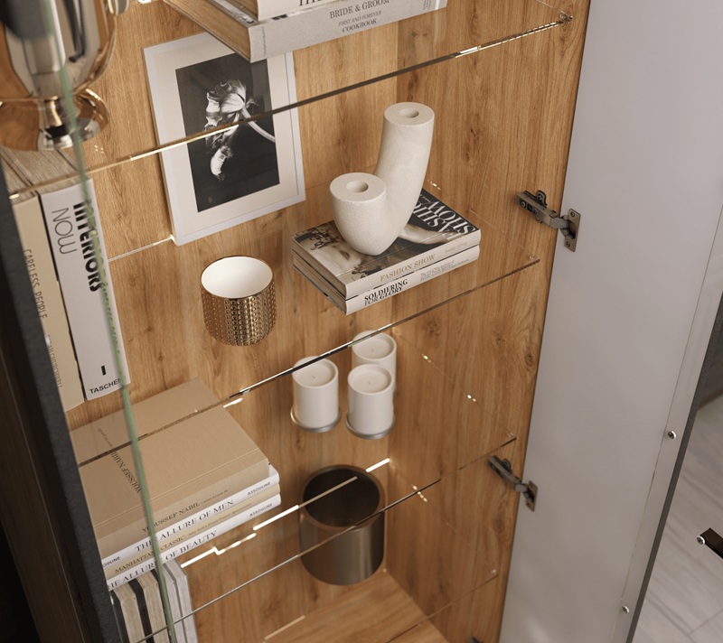 Витрина с подсветкой Грейс дуб наварра/графит REG2W_6