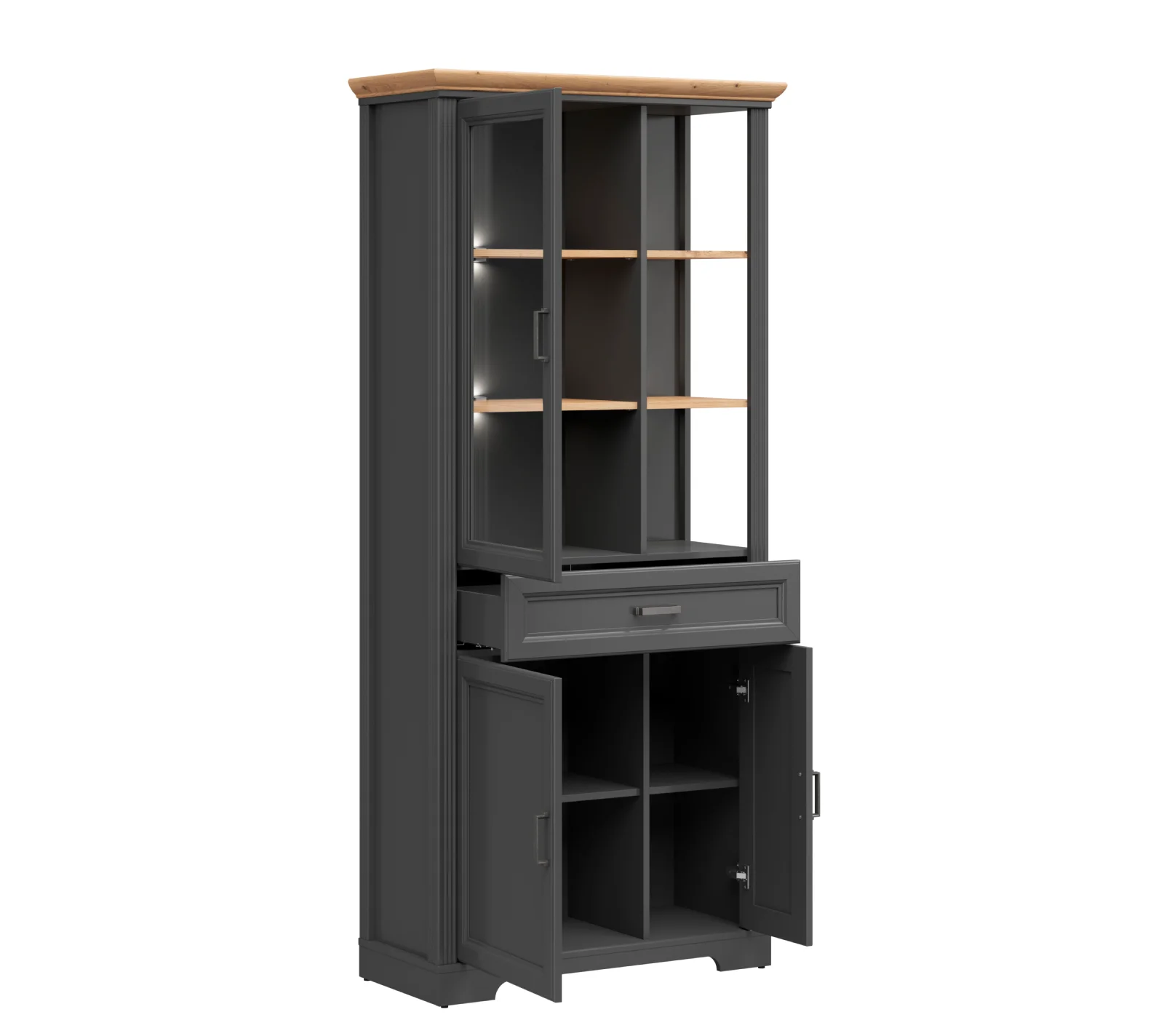 Витрина с подсветкой Жасмин графит/дуб артизан REG1W2D1S_1