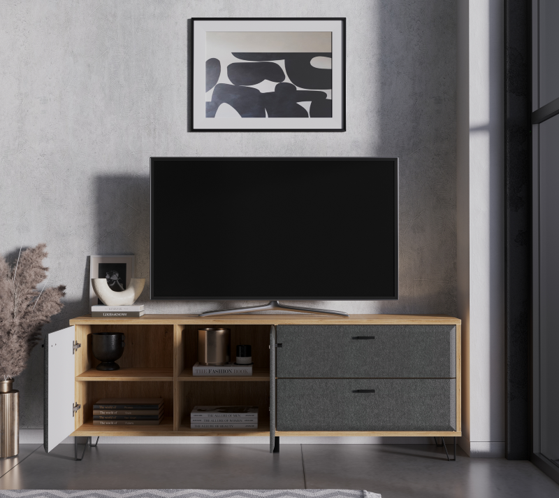 Тумба под телевизор Грейс дуб наварра/графит RTV2D2S_2