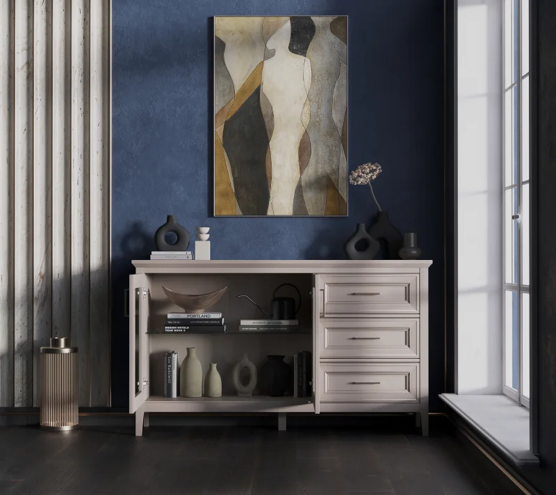 Тумба-витрина с подсветкой Классик глиняный серый KOM2W3S_2