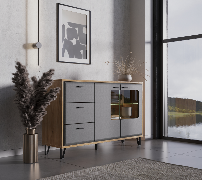 Тумба-витрина Грейс дуб наварра/графит KOM2W3S_3