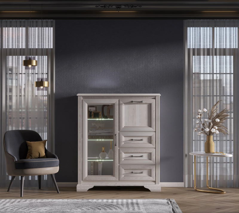 Тумба-витрина с подсветкой Стилиус лиственница сибирская KOM1W1B3S_1