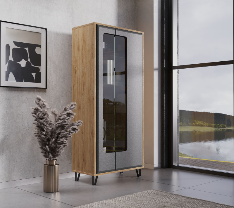 Витрина Грейс дуб наварра/графит REG2W_3