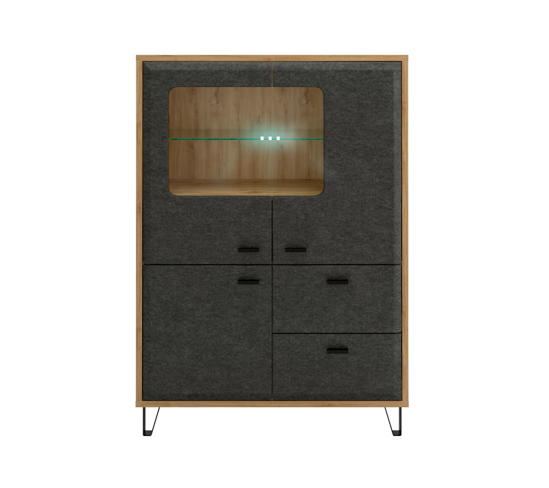 Тумба-витрина с подсветкой Грейс дуб наварра/графит KOM2W1D2S