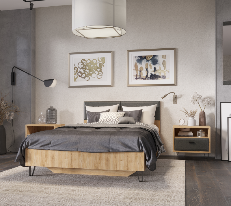 Кровать Грейс дуб наварра/графит LOZ160х200_1